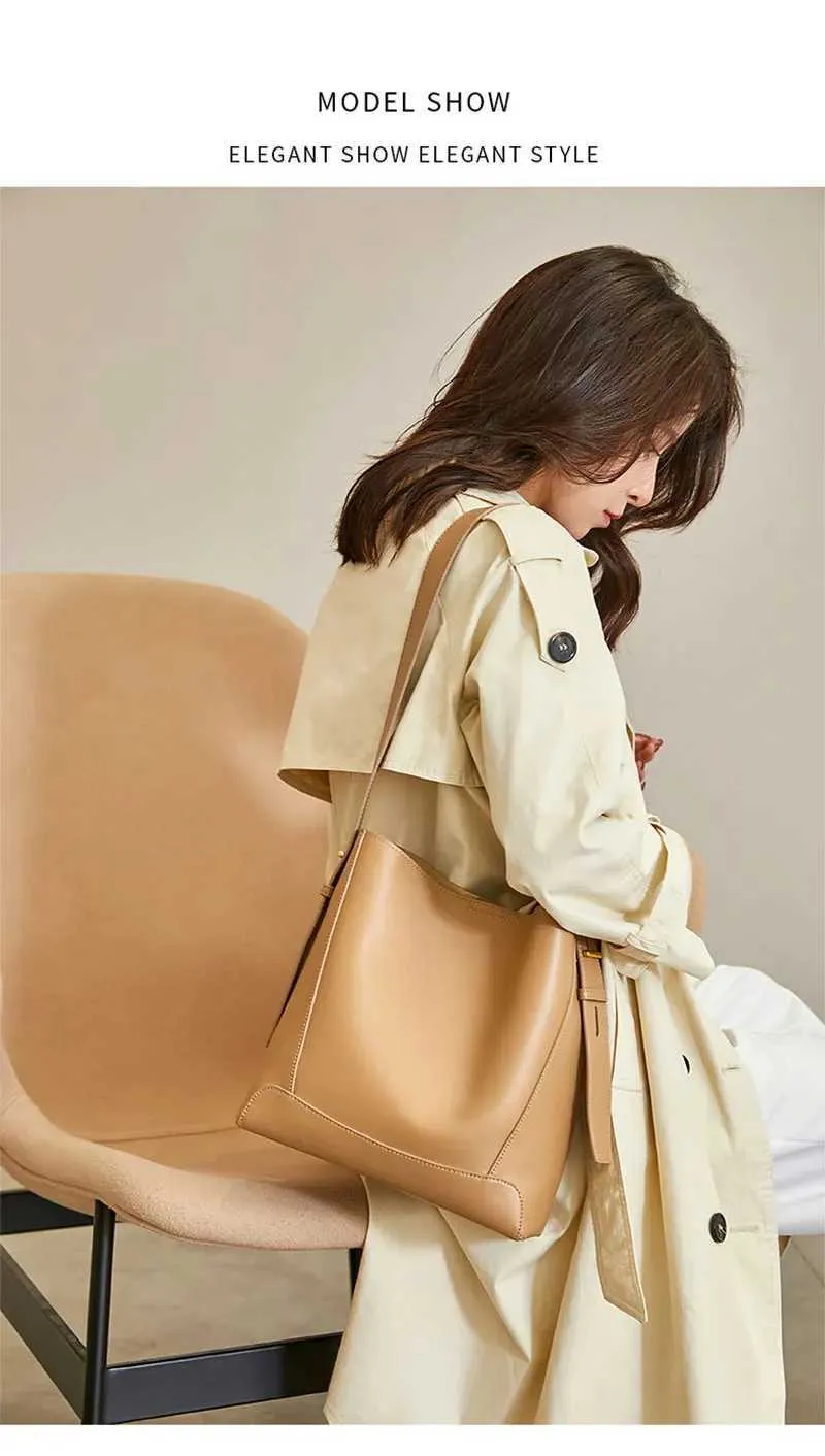 Denim shoulder fashion trend designer bucket large capacity genuine leather womens cross body bag Y241121_voghion.com