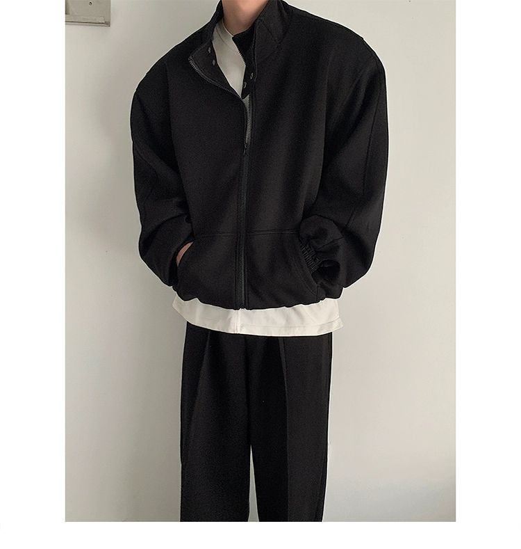 Vêtements pour hommes, col montant ample, épaulettes, cardigan, sweat-shirt, veste, costume de sport décontracté pour hommes, pantalon de survêtement ample, ensemble tendance deux pièces_voghion.com