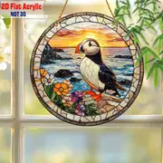8" Puffin Suncatcher - rannikuteemaline 2D akrüüldekoor. Ideaalne verandale/kabinetti/elutuppa. Erksavärviline õueaktsent. Ideaalne kingitus linnusõpradele._voghion.com
