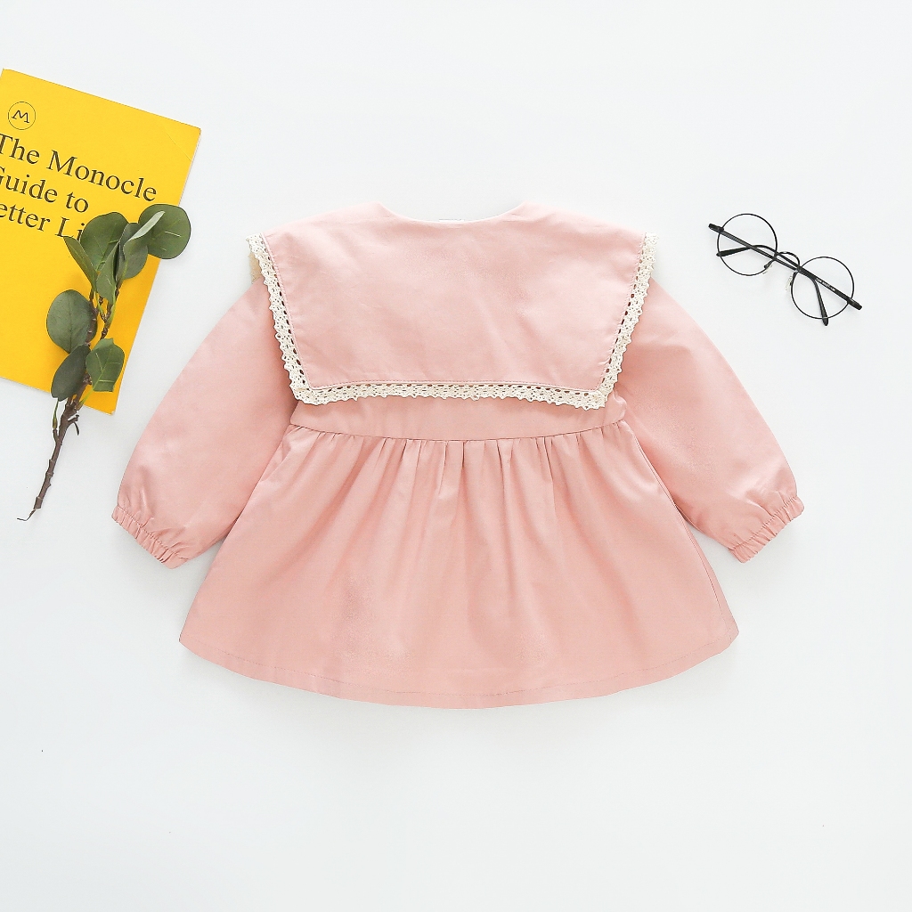 Manteau pour bébé fille, couleur unie, col de poupée à fleurs, coupe-vent, vêtements pour bébé_voghion.com