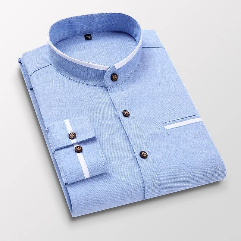 Herr Långärmad Stand Oxford Business Dress Casual Skjorta Slim Fit Märke Weeding Vit Blå Herrskjorta 5XL DS414_voghion.com