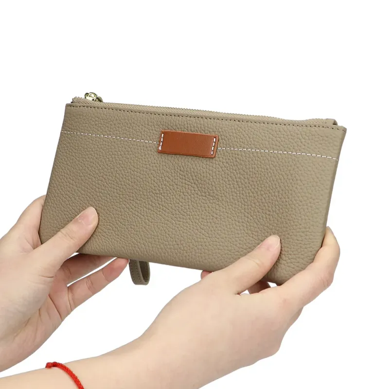 URBAN MASTER Clutch aus echtem Leder in einfarbiger Optik, ultramodische, dünne Handy-Geldbörse mit Reißverschluss,_voghion.com
