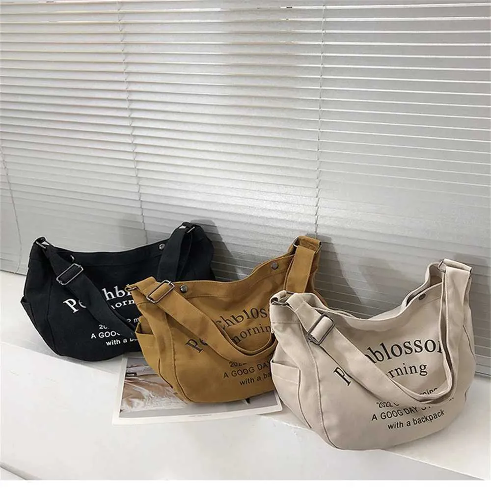 Letter Printed Canvas Single Shoulder Bag Student Large Capacity Messenger Tote Bags Solid Leisure Handbag Shopper_voghion.com