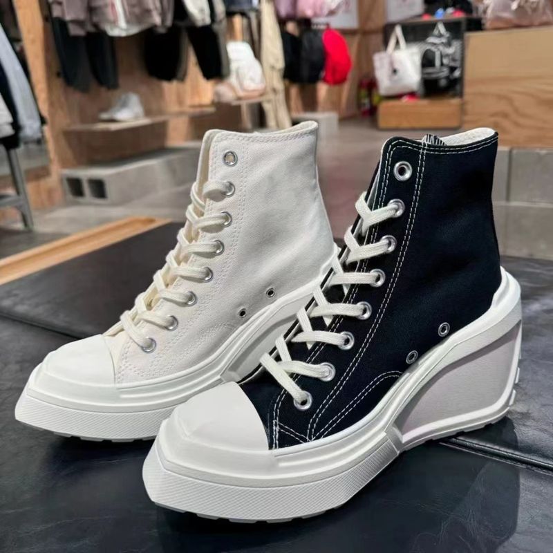 Neu mit Absätzen High Tops, modische Canvasschuhe, vielseitige und trendige Damen-Freizeitschuhe_voghion.com