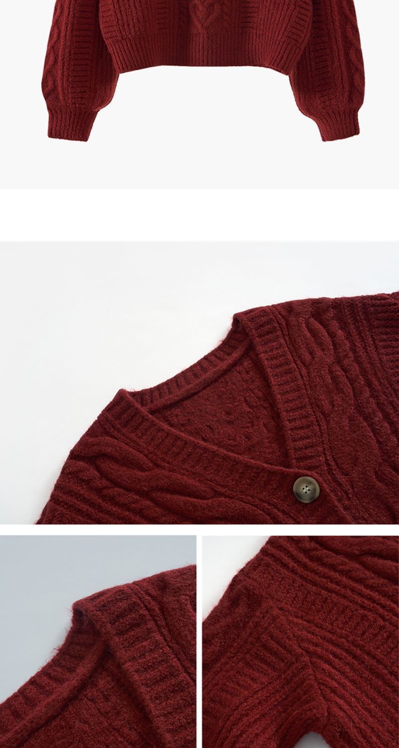 Vêtements pour femmes Pull col en V lâche femmes style paresseux automne et hiver vêtements d'extérieur 2024 nouveaux hauts rétro twist court_voghion.com