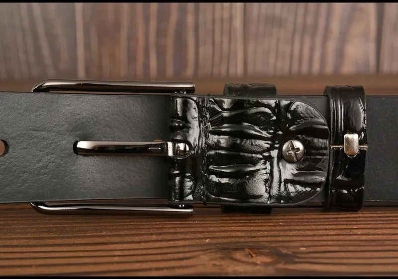 Ceinture en cuir véritable avec boucle ardillon en alligator pour homme, design tendance, 220712_voghion.com