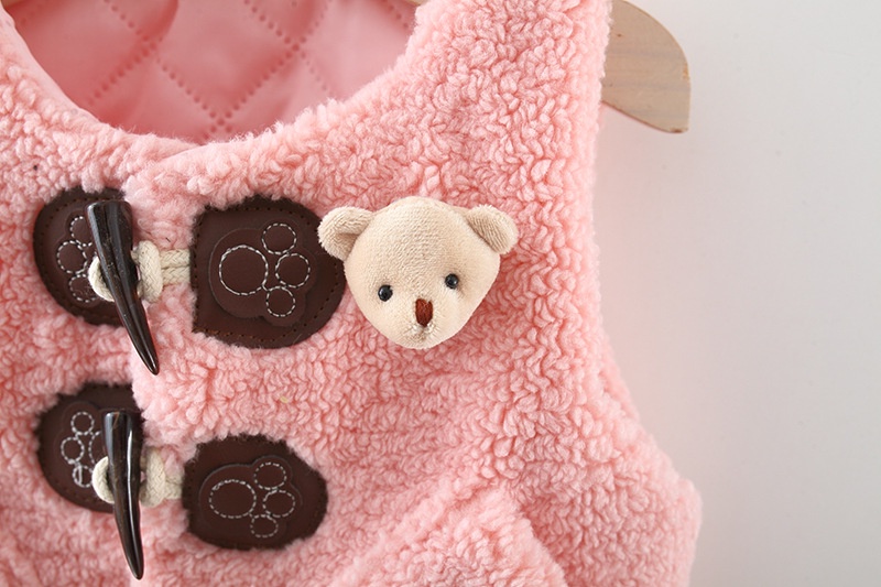 Gilet invernale per bambina, orsetto, gilet in peluche spesso, caldo cappotto per bambini_voghion.com