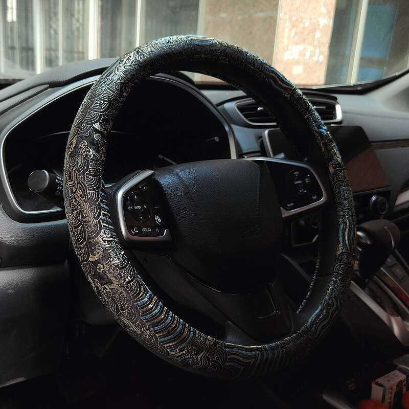 Husă ghidon JDM, țesătură brocată, brodată, neagră, universală, antiderapantă, pentru patru anotimpuri, China-Chic_voghion.com