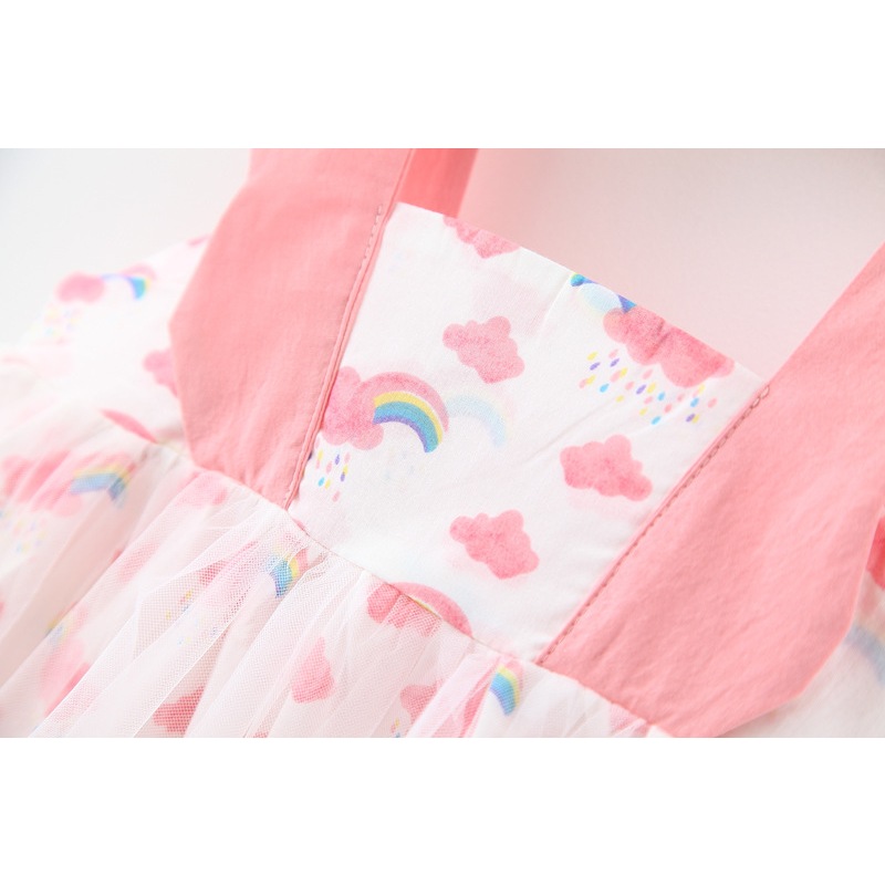 Rainbow Suspender Dress Gauze Cotton Cartoon Toddler Girl Dress Birthday Party Clothes_voghion.com