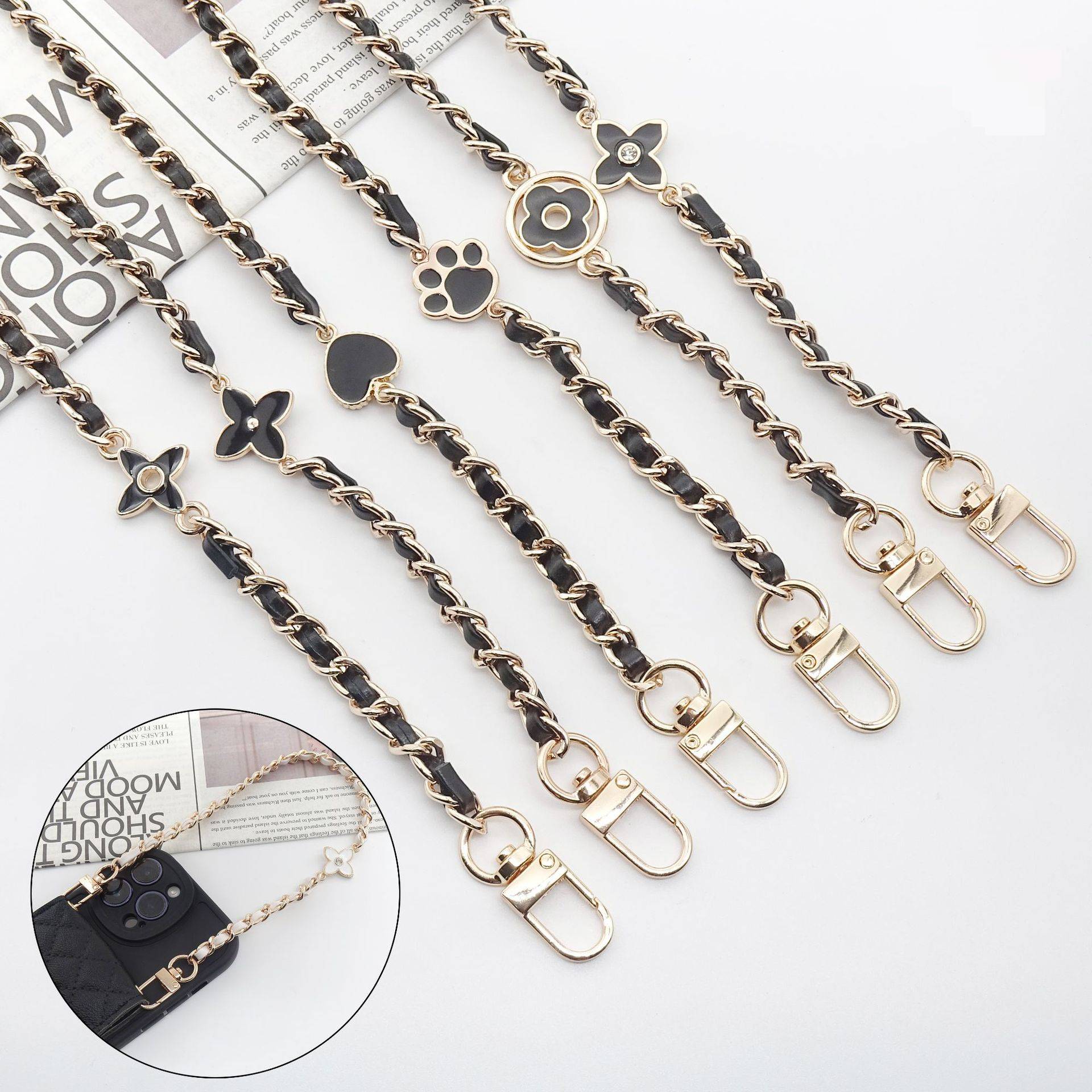 Nuovo cinturino per borsa in pelle con catena in metallo e cordino per telefono, catena per borsa da donna, tracolla, kit di conversione per custodia per telefono_voghion.com