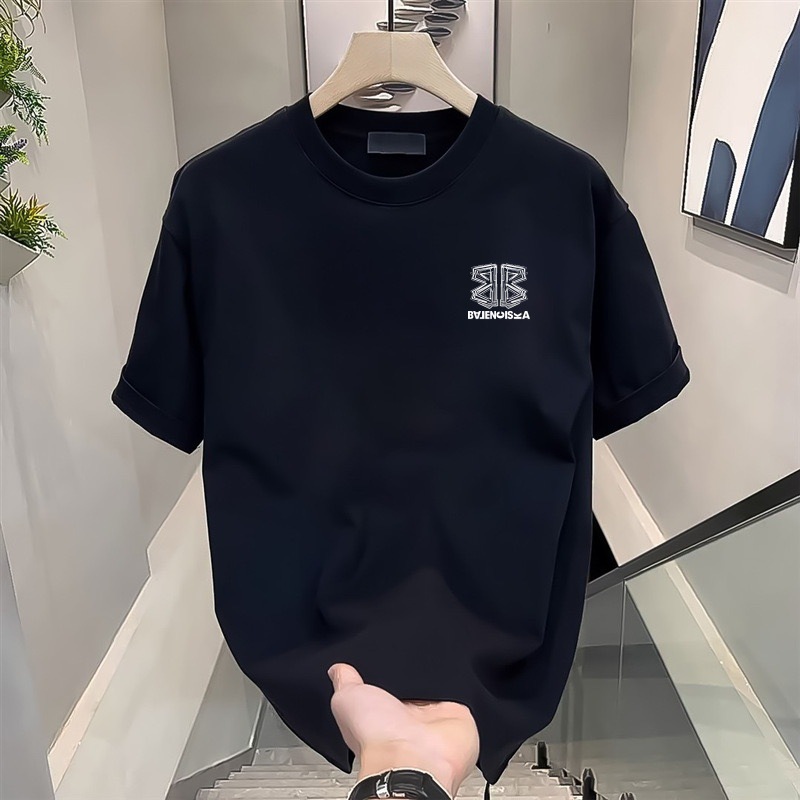 Men's Clothing Handsome Heavyweight Pure Cotton Short Sleeved T Shirt Youth Men And Women Summer Ins Trendy Street Loose Round Neck Top