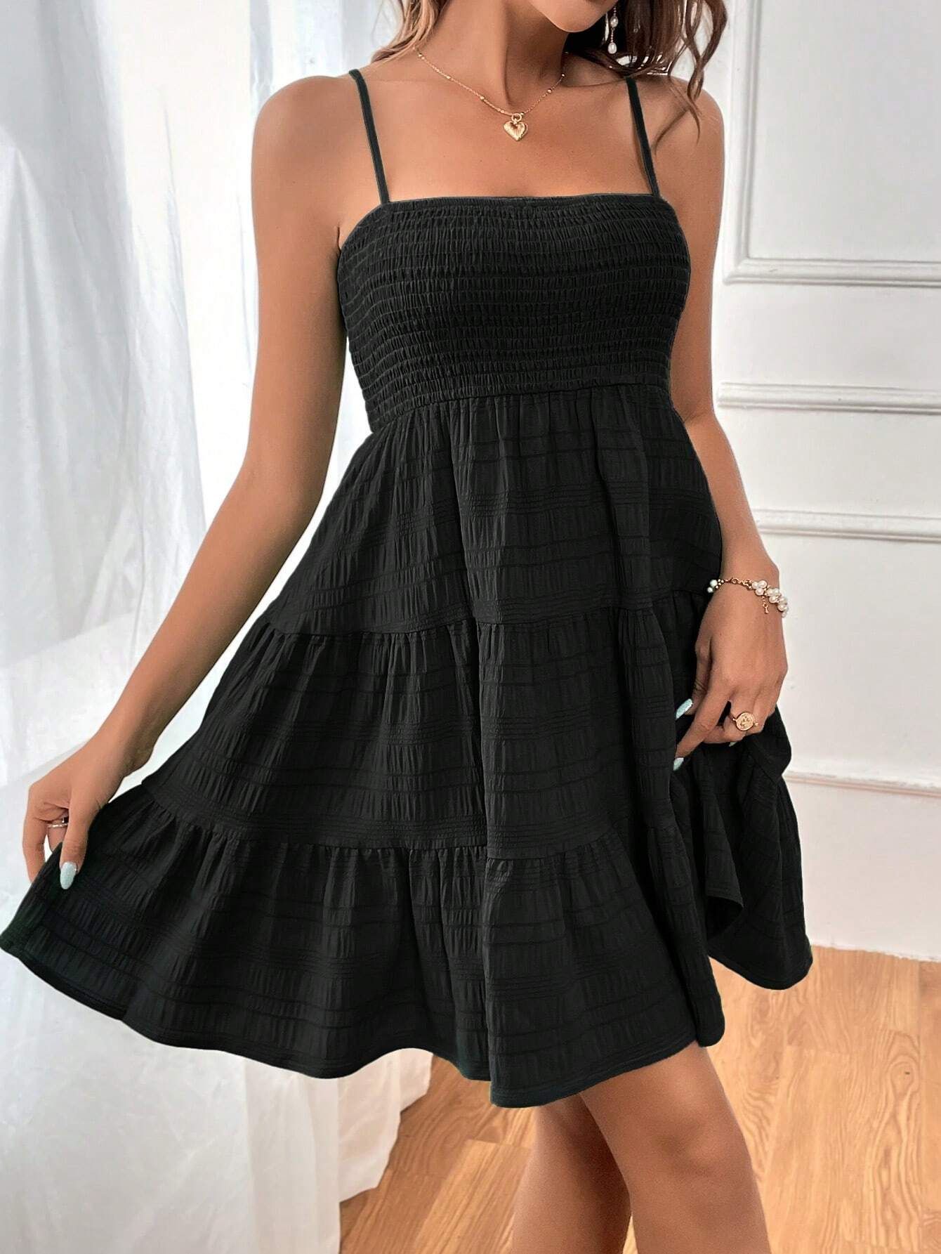 2025 Women's Summer New One Collar Thin Strap Solid Color Versatile Texture Dress_voghion.com
