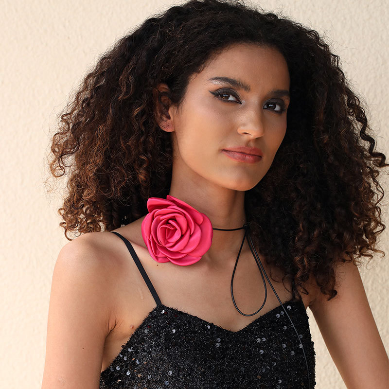 Handmade Fabric Flower Strap Necklace Sexy and Pure Desire Korean Wax Neckchain Choker Collar for Women_voghion.com