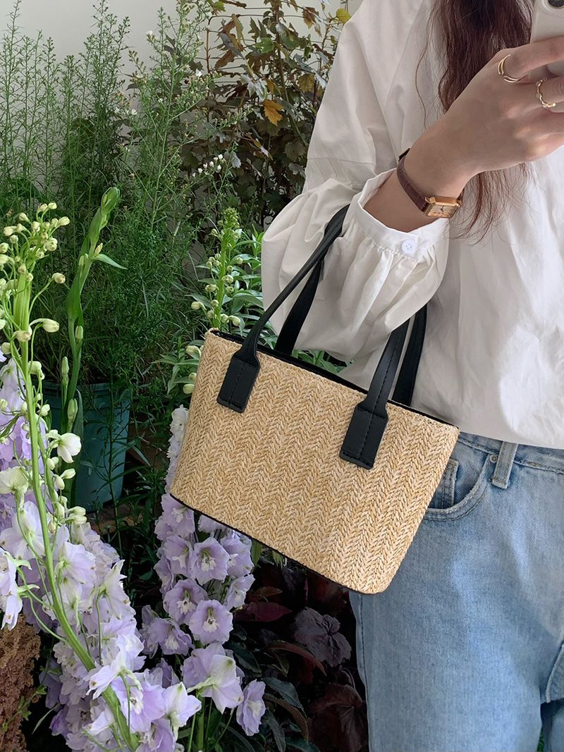 Koreanische ins gras gewebt kleine sommer neue freizeit urlaub frauen tasche gemüse korb tragbare schulter umhängetasche_voghion.com