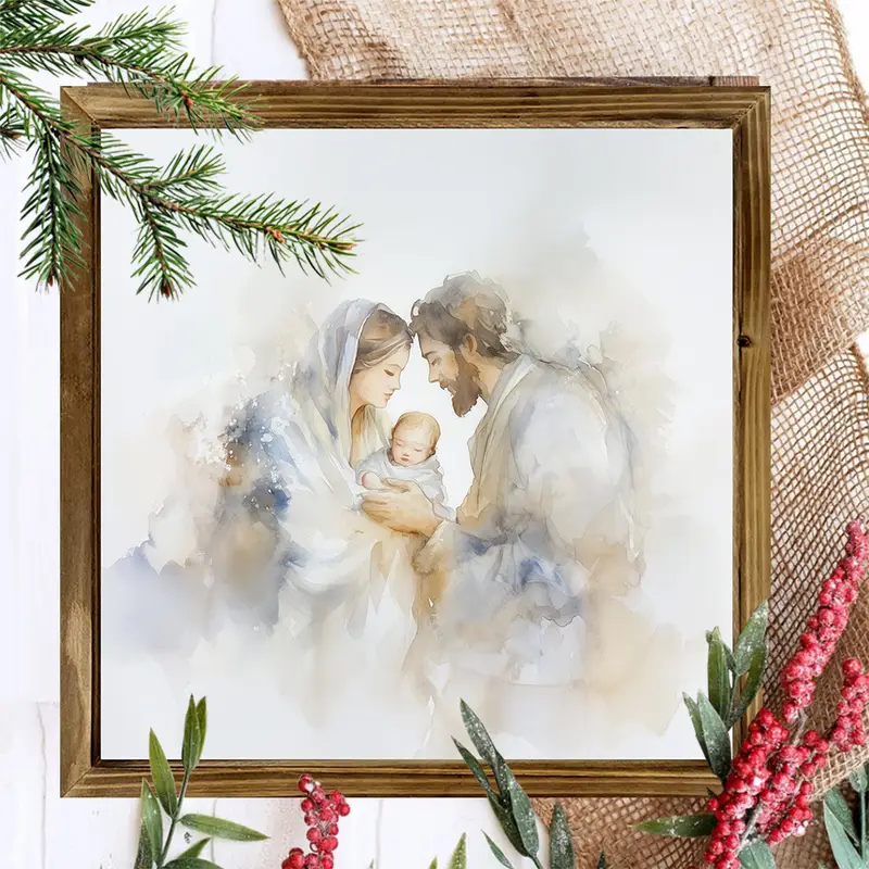 8x8" Ink Painting Wood Sign - Religious Wall Art For Home/Office, Unique Christmas & New Year Decor Gift_voghion.com