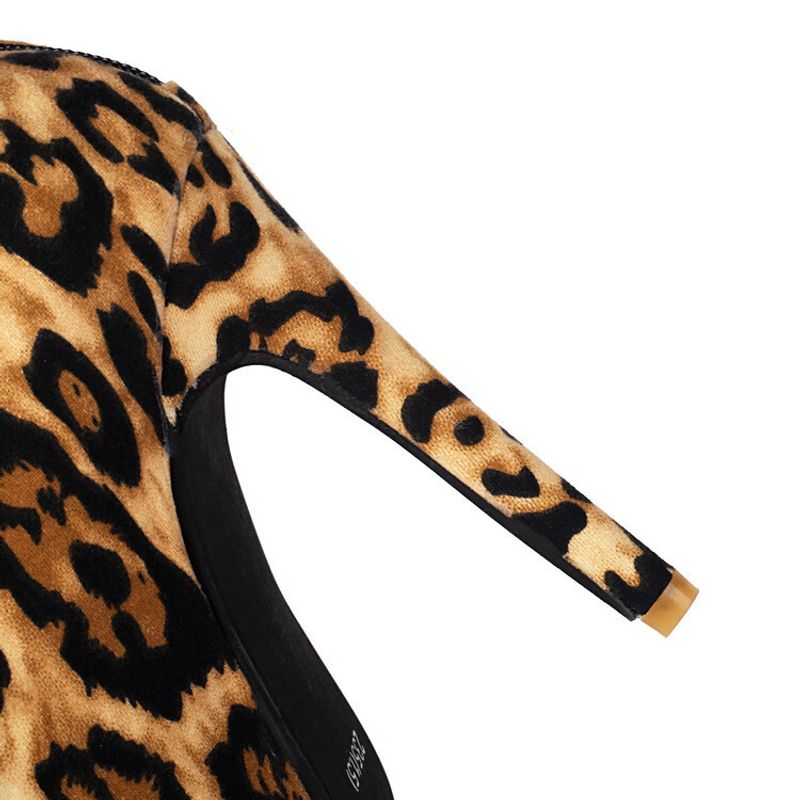 Autumn and winter high heels Pointed leopard print over knee cover legs slimming elastic boots large size 40-47 women's_voghion.com