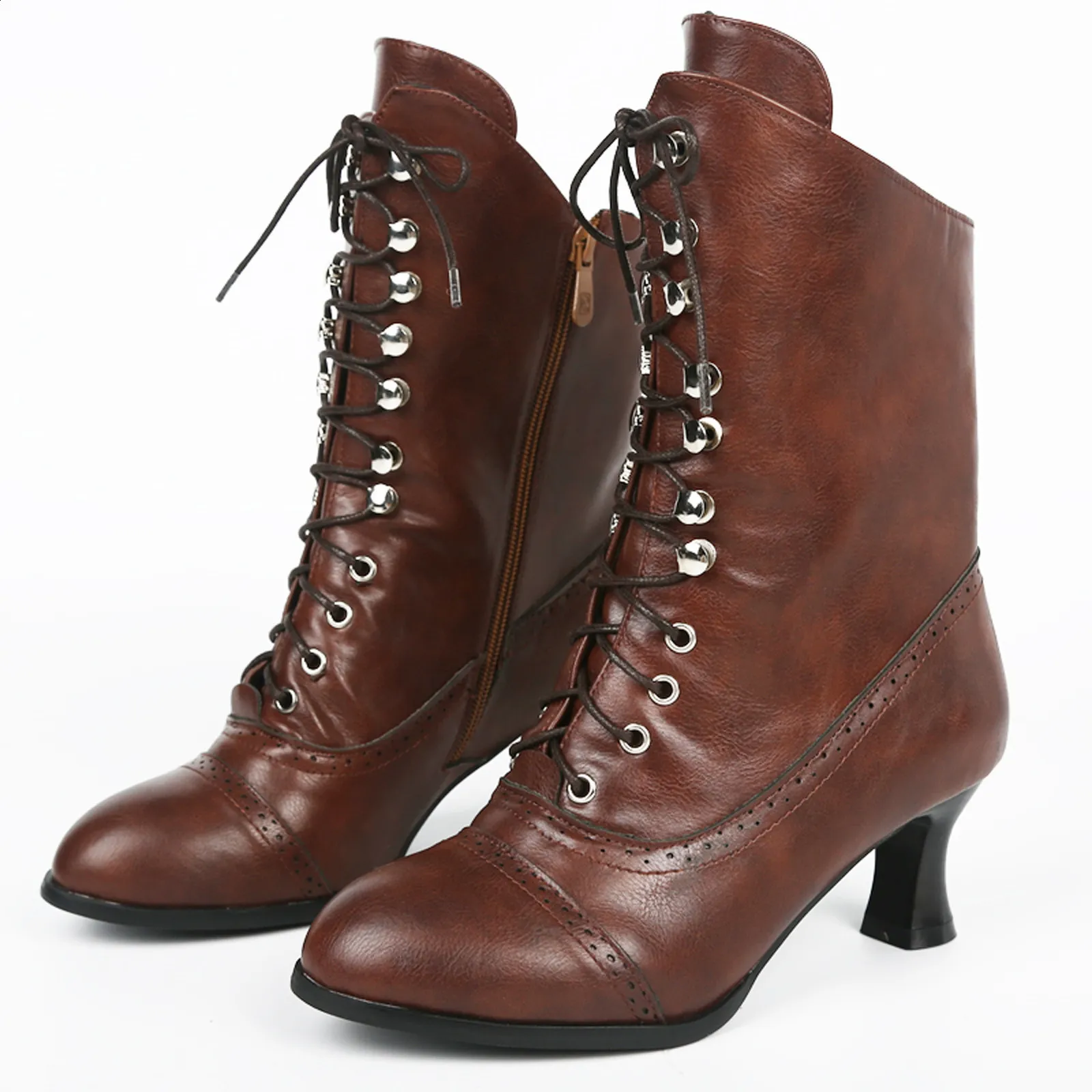 Primavera Inverno Donna Décolleté Qualità Lacci Europei Signore Pu Tacchi Alti Stivali Scarpe Donna Stivaletti 240830_voghion.com