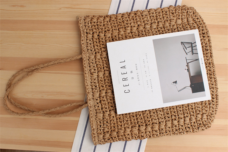 Summer Retro Paper Woven Bag Square Vertical Woven Shoulder Bag French Ethnic Style Casual Tote Bag Suitable for Beach Vacation_voghion.com
