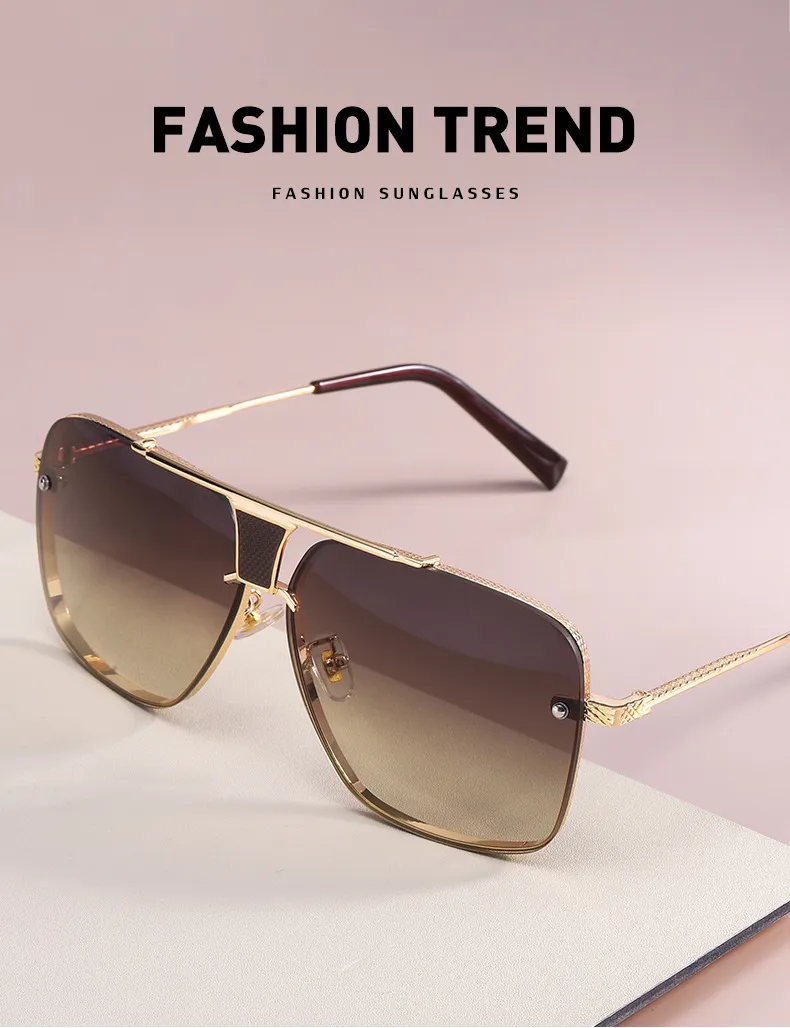 Lunettes de soleil carrées à carreaux pour hommes et femmes, design rétro, décoratives, tendance, grandes lunettes en métal_voghion.com