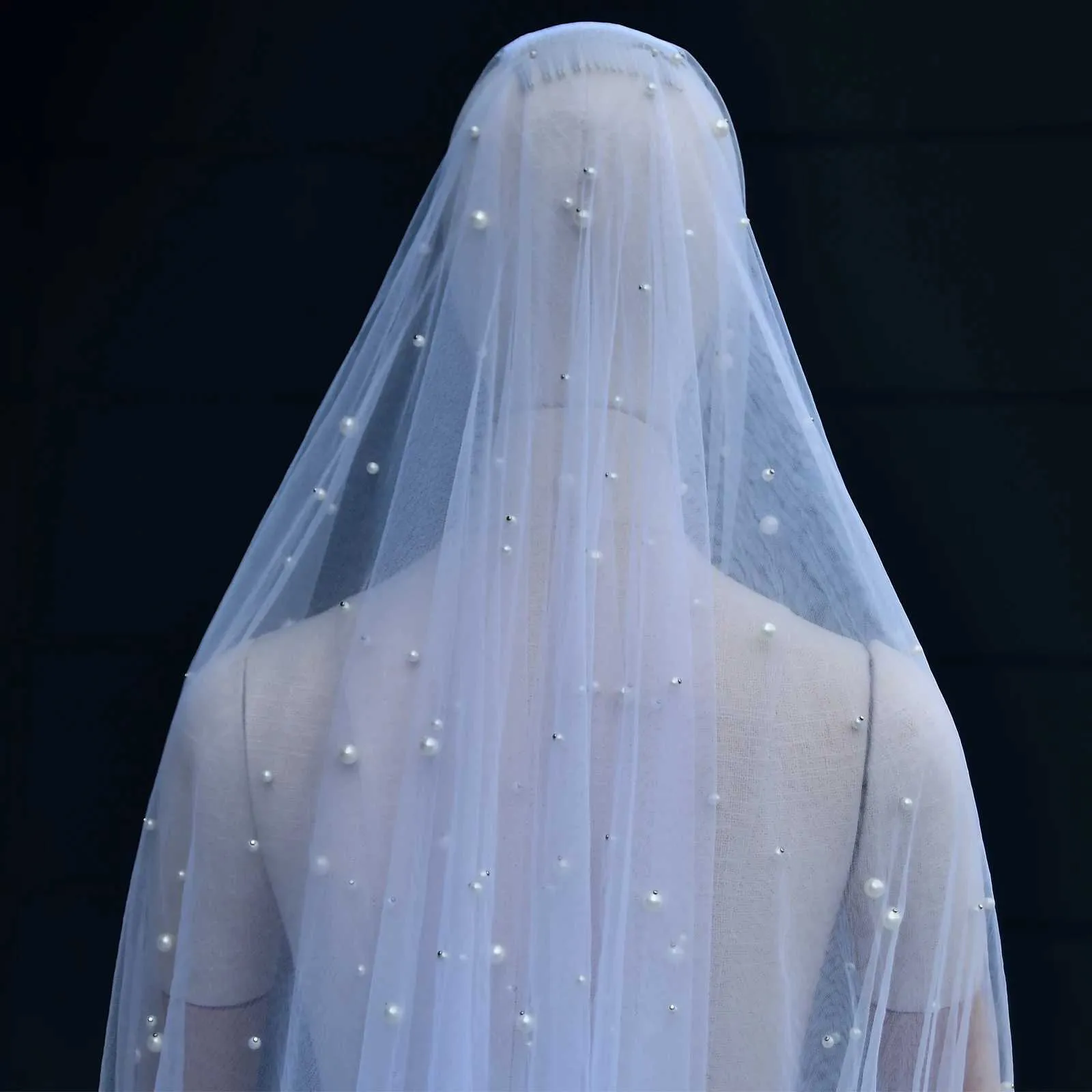 Bijoux de cheveux 2 voiles à nouer, voiles de mariée perlés avec peigne, bord brut, longueur coude, accessoires de mariage_voghion.com