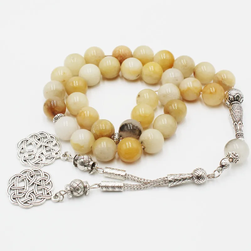Ketten 33 reine natürliche 12mm alte gelbe Jade Muslimische Perlen Armband Islamisches Chanting Tasbeeh Tasbih_voghion.com