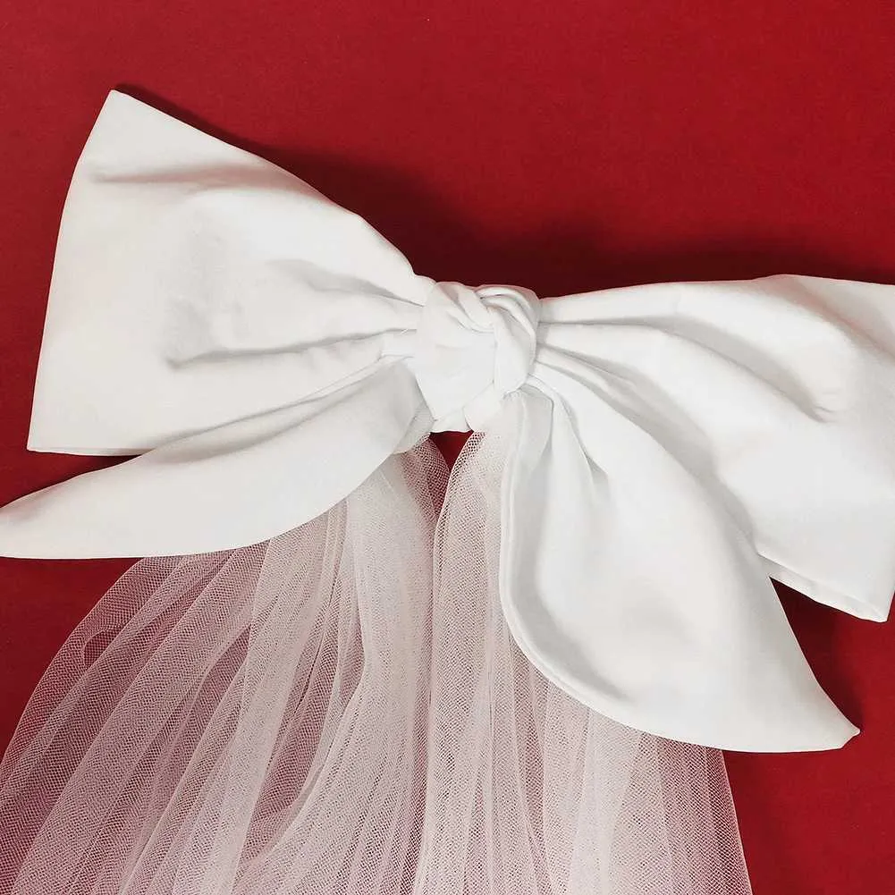 Voile de mariée court en tulle à double couche, couleur unie, avec clip et ruban, pour femme_voghion.com