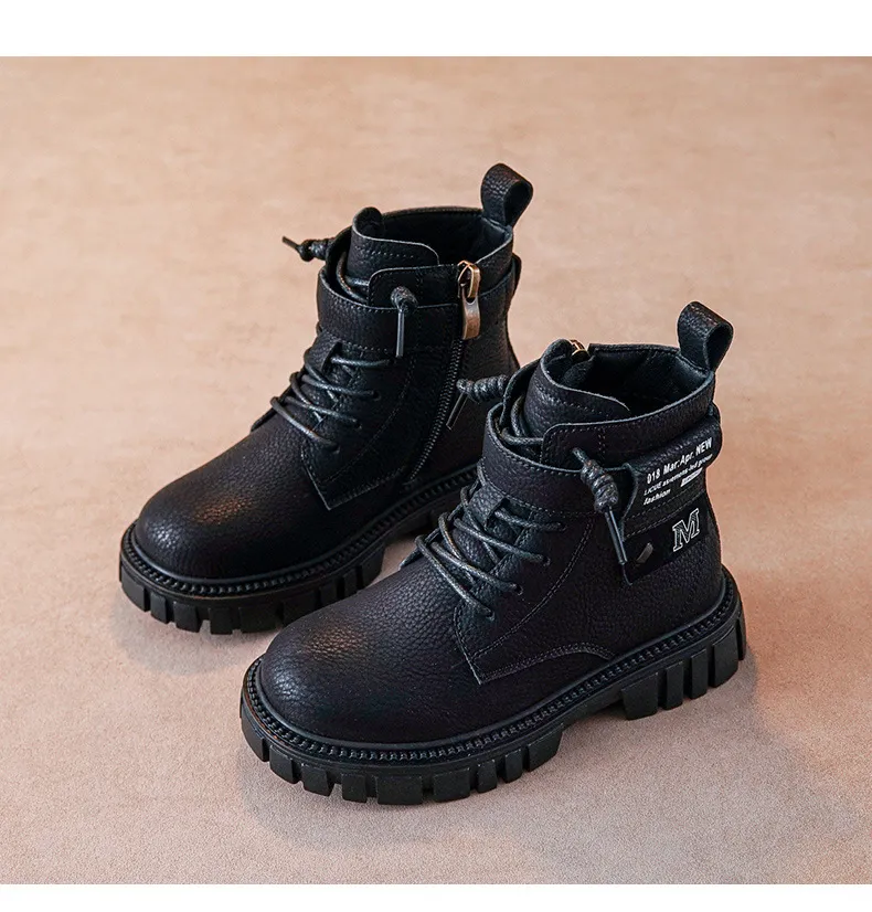 Botas Happysteps de cuero estilo motociclista con correa al tobillo para niños grandes, para montar a caballo, senderismo, otoño e invierno, talla grande_voghion.com