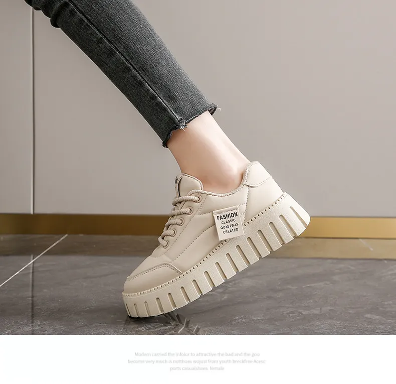 Women's Thick Sole Casual Board Shoes Versatile Trendy White_voghion.com