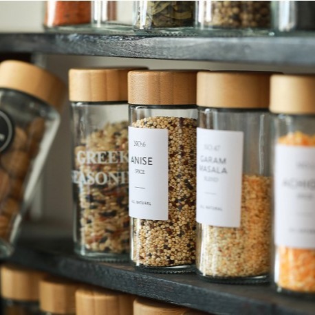 Pot d'assaisonnement en verre rond, couvercle en bambou, bouteille d'assaisonnement de cuisine, pot de stockage d'assaisonnement, bouteille d'assaisonnement simple et moderne