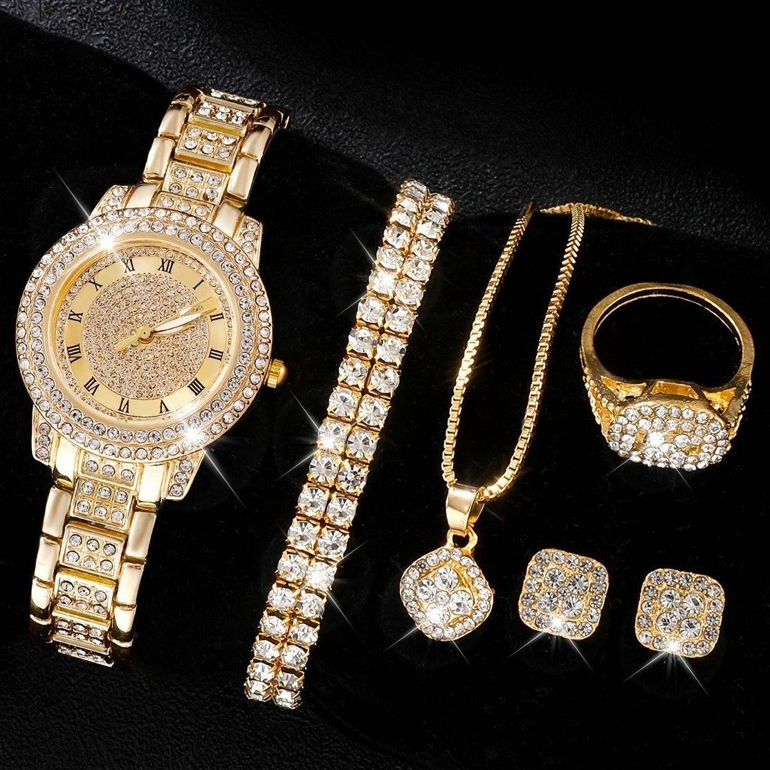 Elegant Diamond-Studded Treasure Pot Women's Watch Set - Fashionable Quartz Timepiece With Jewelry Clasp - Stylish Accessory For Everyday Wear​_voghion.com