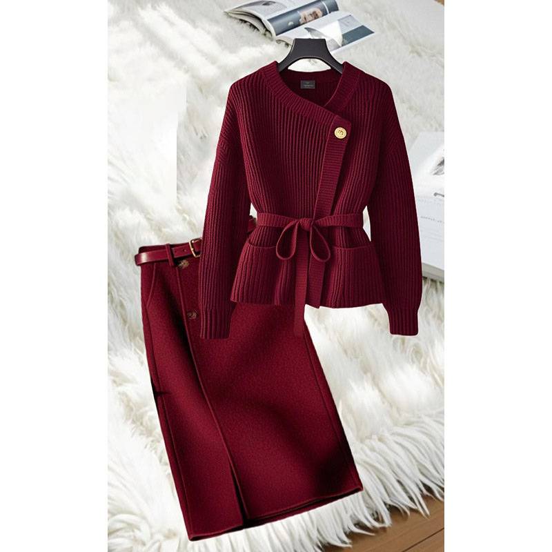 Vêtements pour femmes, costumes d'automne, grande taille, tempérament, tricot avancé, belle jupe à la mode, costume deux pièces