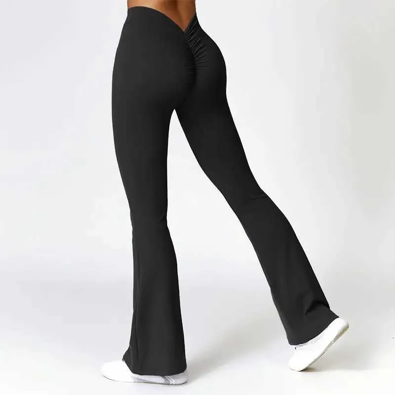 New Yoga Flare Leggings High Waist Wide Leg Pants Women Gym Fiess Sports Flared Pant Dance Trousers V-shaped Hip M llolg_voghion.com