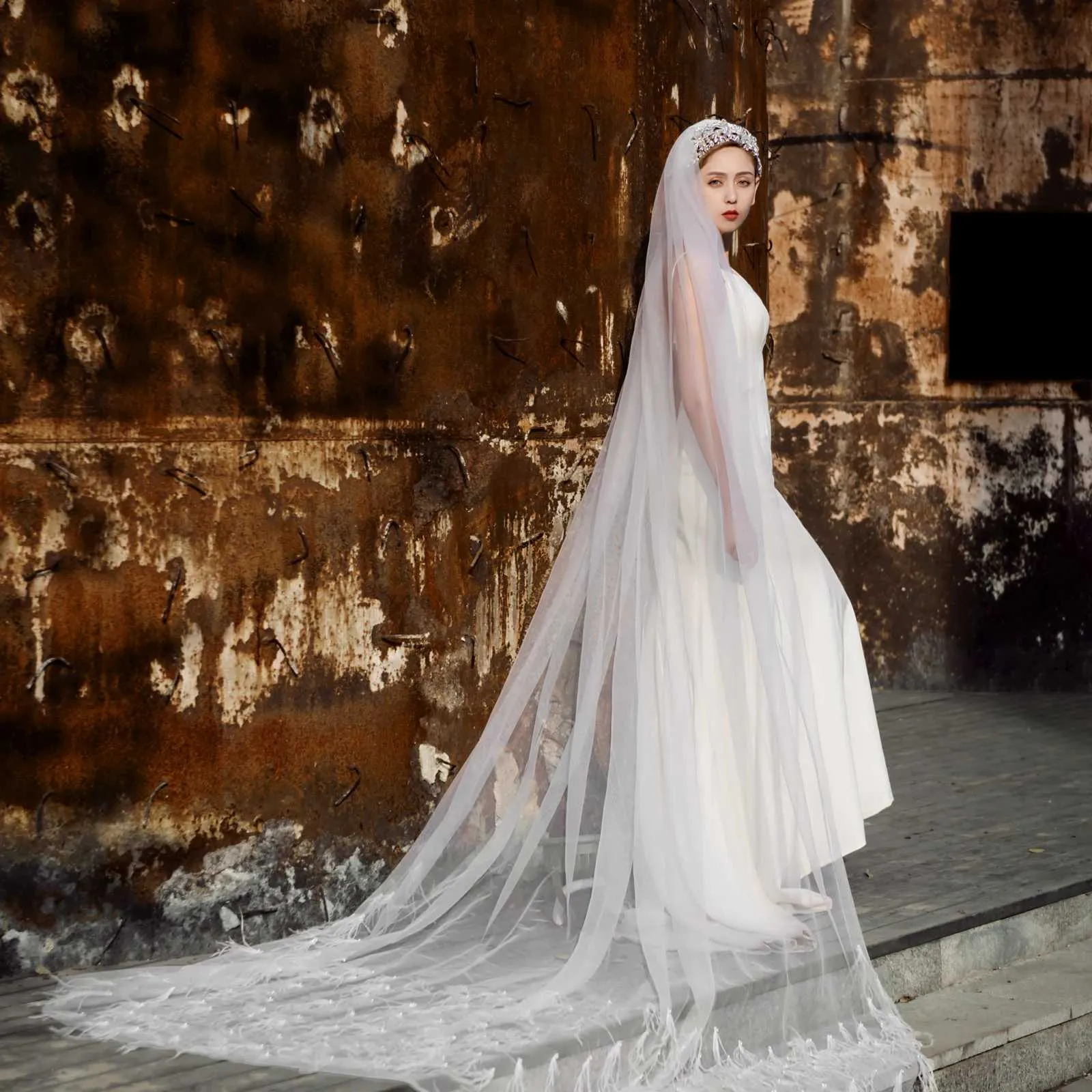 Gioielli V22, 1 strato di piume, perline, cattedrale, matrimonio, con pettine, accessori per capelli da sposa, velo di seta Medine_voghion.com