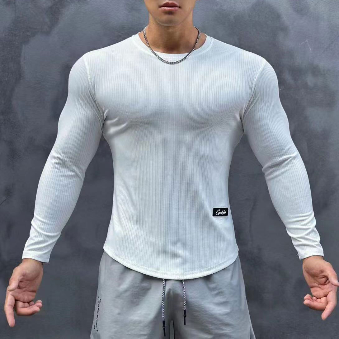 Men's Clothing  long-sleeved training tight T-shirt versatile muscle sports fitness clothing tops elastic close-fitting bottoming shirt for men_voghion.com