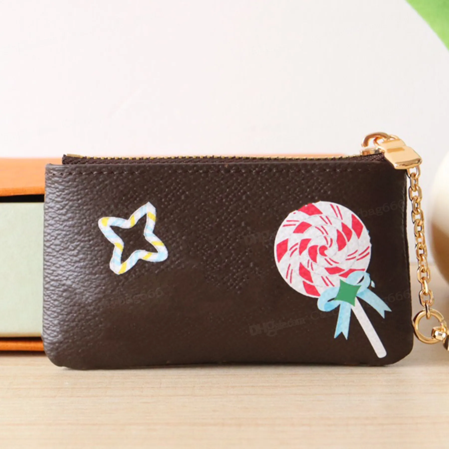 top Quality 10A Wallet Designer Coated Canvas Key Pouch Grained Cowhide Leather Lining Purse Gold Hardware Wallets Chain_voghion.com
