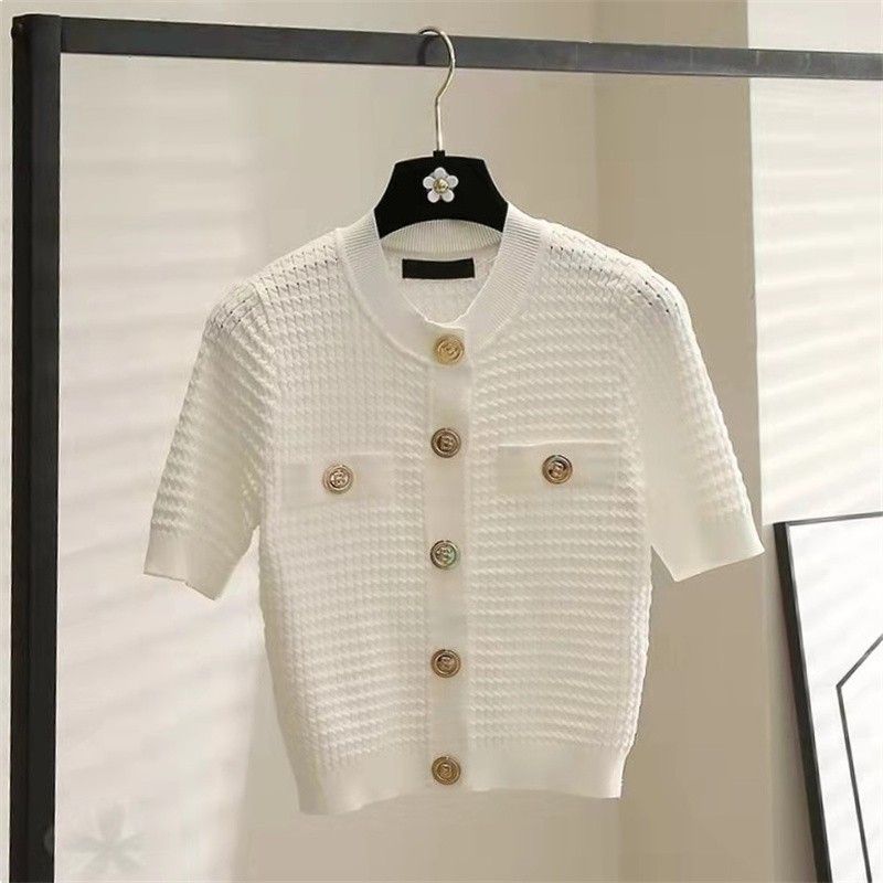 Damenbekleidung Eis Seidenpullover Kurzarm Sommer neuer Stil weißes T-Shirt Damen vielseitige Tops Damen_voghion.com
