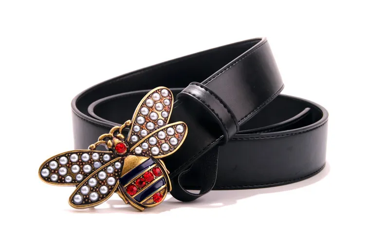 2018 Hot black designer for men bee pattern male chastity belts fashion mens leather belt wholesale free shipping_voghion.com
