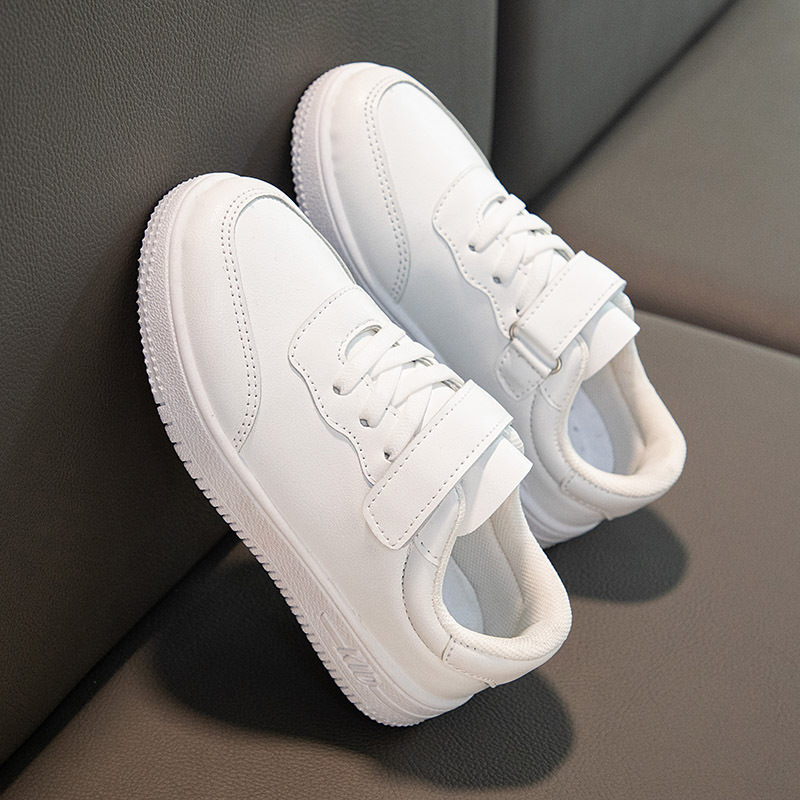Kinderschoolprestaties Kleine Witte Velcro Zachte Zool Sport Lente Herfst Jongens en Meisjes Lage Top Casual Schoenen_voghion.com
