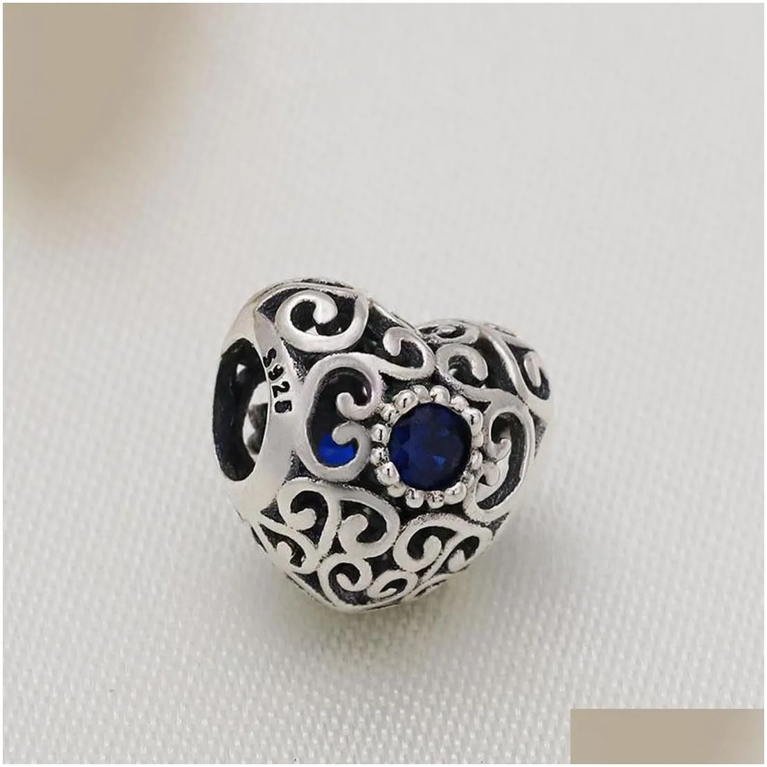 Perle charm en argent sterling avec cœur et pierre de naissance_voghion.com