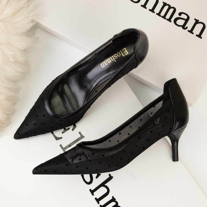 Stiletto pumps mujer punta mesh lunares tacones altos elegantes_voghion.com