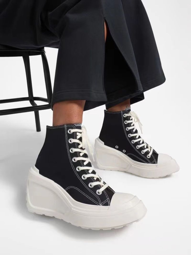 Neu mit Absätzen High Tops, modische Canvasschuhe, vielseitige und trendige Damen-Freizeitschuhe_voghion.com