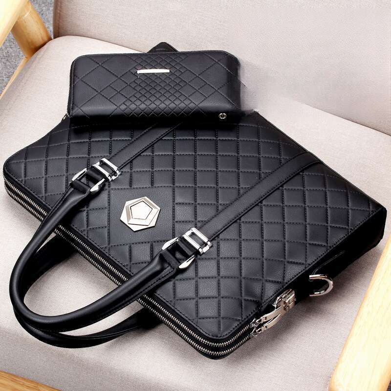 Straiht Ba, Business Embossed Men's Handbag, Wear-resistant Cowhide Leather Diamond Zipper, Horizontal Square Computer_voghion.com