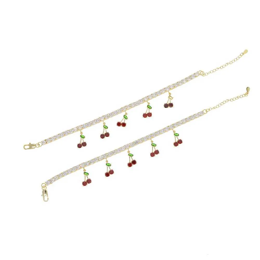 Fußkettchen Sommer Strand Eis funkelnd 5A Zirkonia Tennis süße Frucht Kirsche Halskette geeignet für Mädchen CZ Beinkette_voghion.com