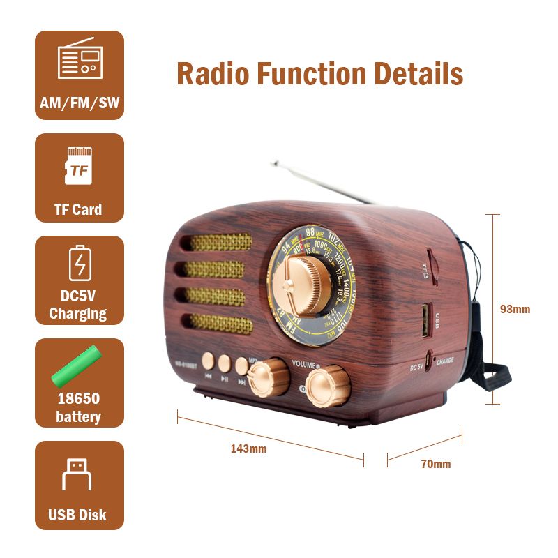 Radio Portable Vintage Radio Retro Bluetooth Speaker, FM/AM/SW Old Fashion Classic Style, Adjustable Antenna, Rechargeable Battery Powered & USB _voghion.com