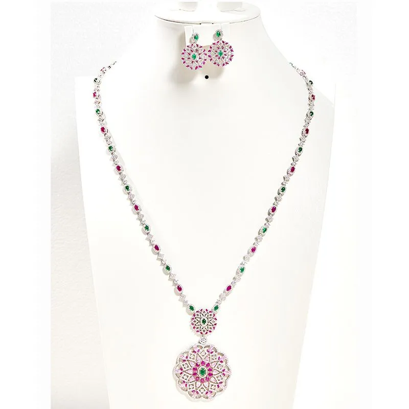 Orecchini pendenti con fiori di cristallo alla moda, collana girocollo, gioielli da sposa, regalo_voghion.com