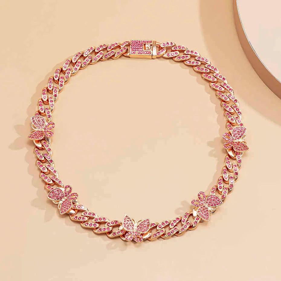 Collana a farfalla punk ghiacciata, 1 pezzo, catena cubana a forma di farfalla, con ciondolo a forma di cuore, stile rapper, bracciale e collane._voghion.com