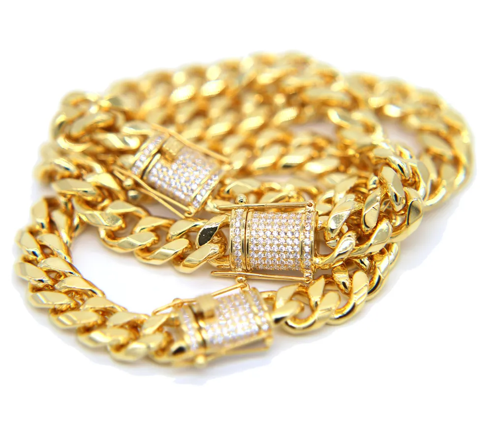 Iced Out Bg Kubas kaklarota ar pilnu bruģētu Cz aizdare Hip Hop kaklarotu rokassprādzes komplekts vīriešiem Miami Cuban K zelta pildījums vīriešiem_voghion.com