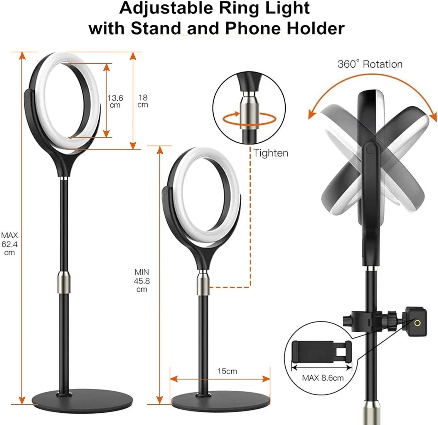 Stand, Desk Ring Light With Phone Holder For Laptop/Video_voghion.com