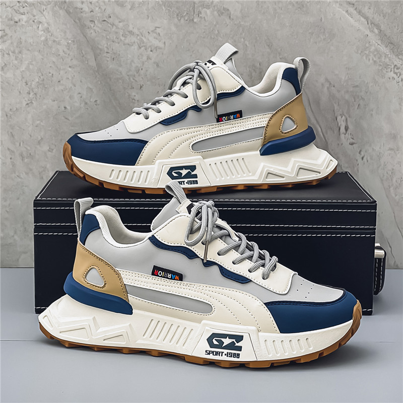 Chaussures pour hommes quatre saisons, chaussures de sport pour hommes antidérapantes et résistantes à l'usure à semelle épaisse et à dessus en cuir d'automne, chaussures décontractées pour hommes,