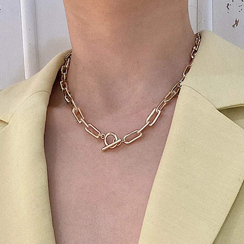 Chains Chain Necklaces Thick Toggle Clasp Gold Sier Mixed Linked Circle Necklace Women Minimalist Choker Neck Lace Punk_voghion.com